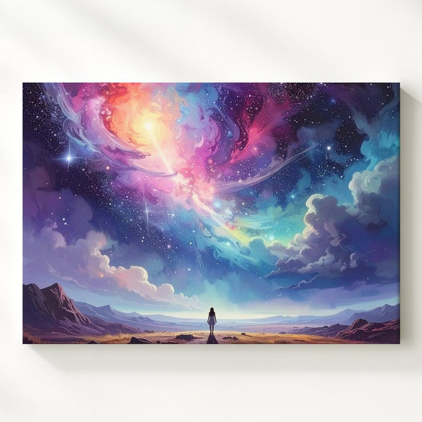 Cosmic Discovery Canvas – Lone Figure and Swirling Celestial Sky - Gifitto