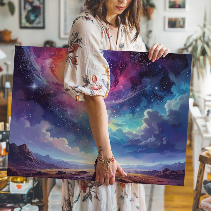 Cosmic Discovery Canvas – Lone Figure and Swirling Celestial Sky - Gifitto