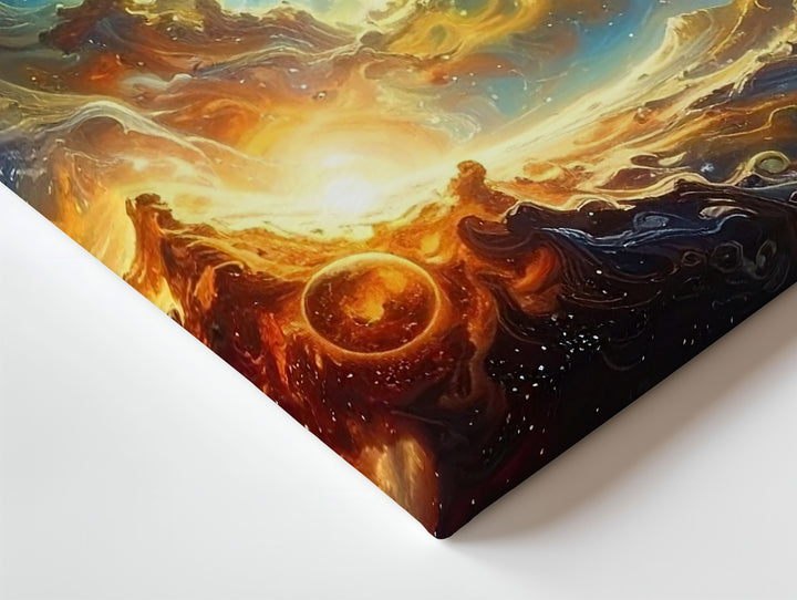 Serpentine Nebula Canvas – Golden Blue Cosmic Vista with Floating Planets - Gifitto
