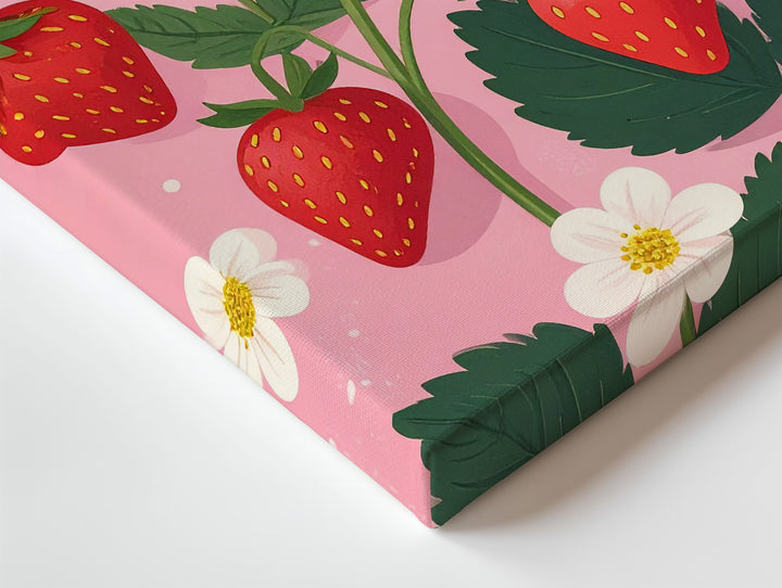 Playful Strawberry Plant Canvas – Minimal Vector Botanical Illustration - Gifitto