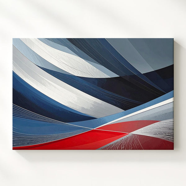Dynamic Abstract Canvas – Curved Bands in Blue, Black, and Red - Gifitto