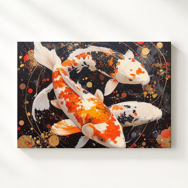 Celestial Koi Canvas – Symbolic Japanese Fish with Energy Orbs Wall Art - Gifitto