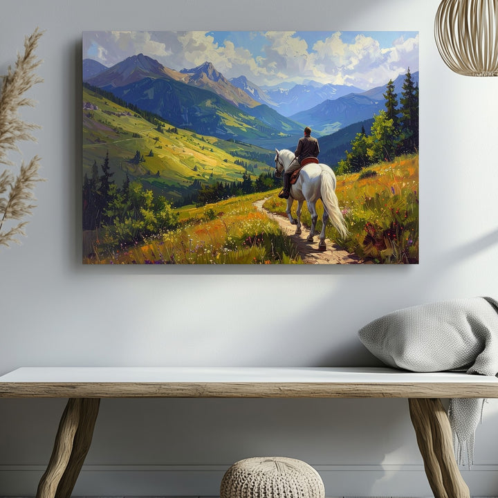 Rider on White Horse Canvas – Romantic Journey Through Golden Hills - Gifitto