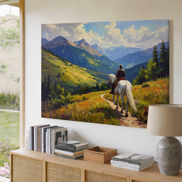 Rider on White Horse Canvas – Romantic Journey Through Golden Hills - Gifitto