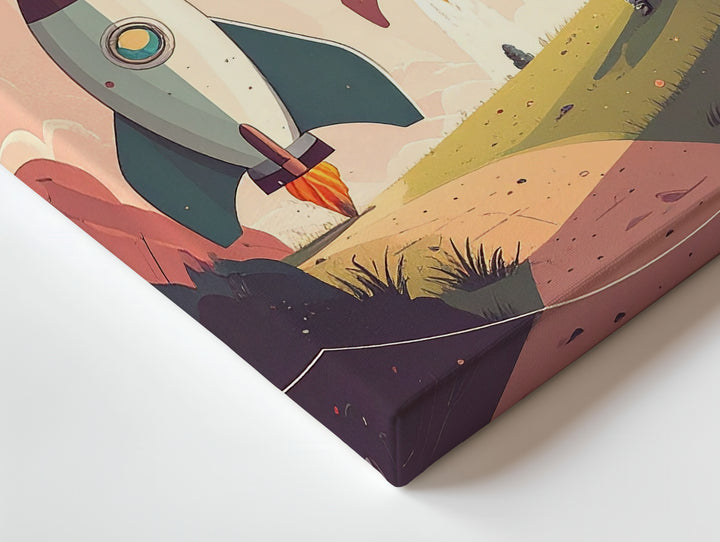 Whimsical Rocketship Canvas – Playful Astronaut and Retro Rocket Launching - Gifitto