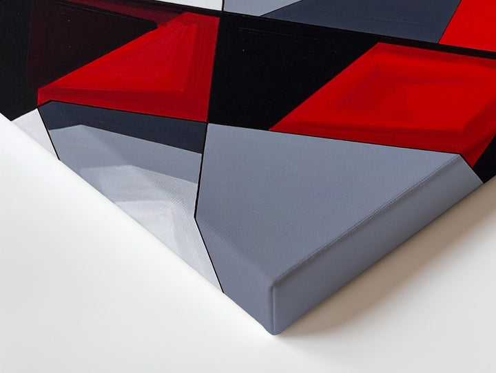 Geometric Abstract Canvas – Black Lines with Red and Gray Color Blocking - Gifitto