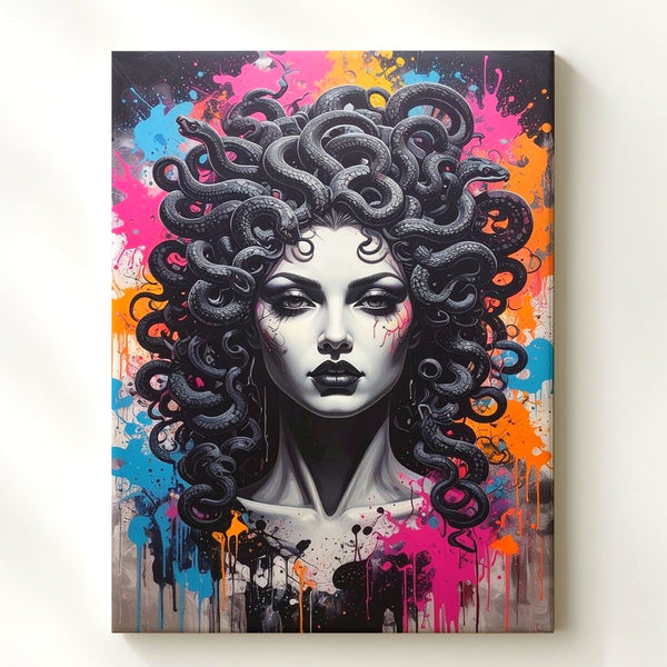Rebel Medusa Pop Art Canvas – Graffiti-Inspired Mythic Portrait - Gifitto