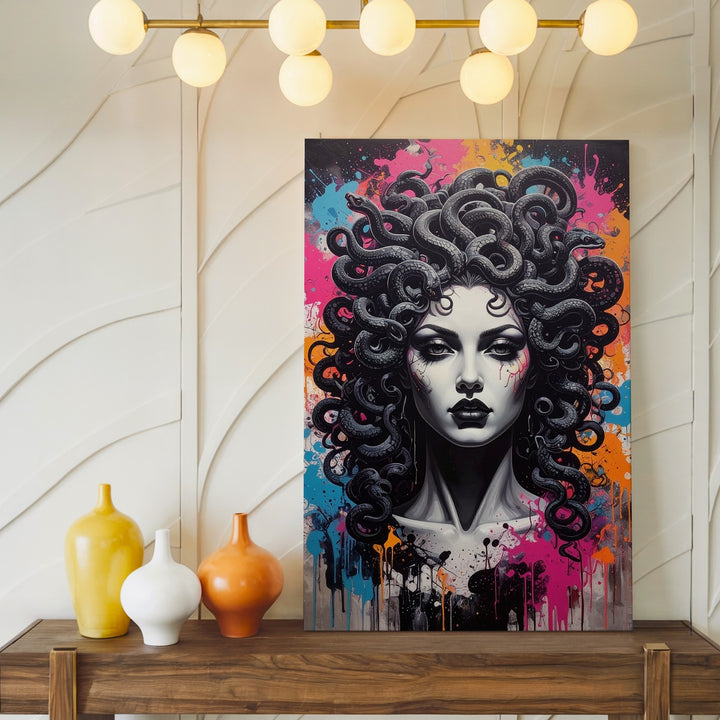 Rebel Medusa Pop Art Canvas – Graffiti-Inspired Mythic Portrait - Gifitto