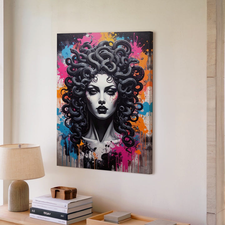 Rebel Medusa Pop Art Canvas – Graffiti-Inspired Mythic Portrait - Gifitto