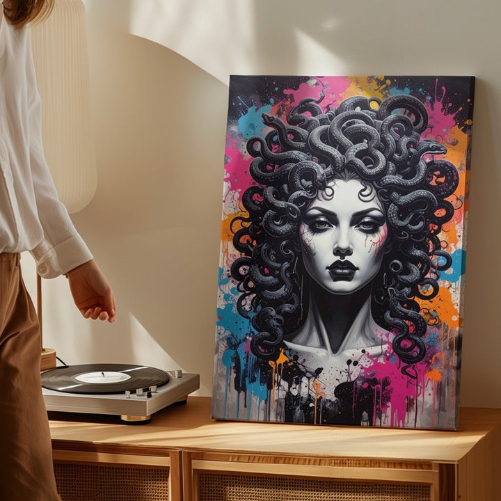 Rebel Medusa Pop Art Canvas – Graffiti-Inspired Mythic Portrait - Gifitto