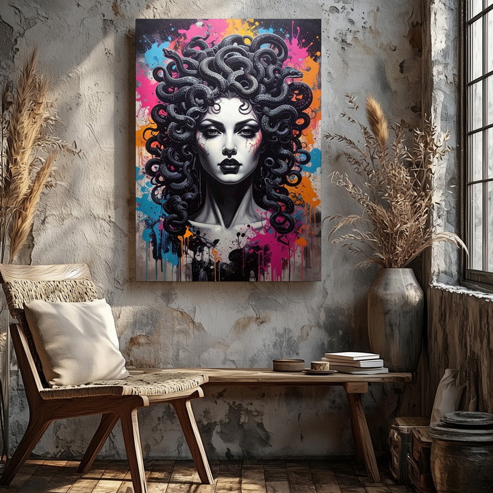 Rebel Medusa Pop Art Canvas – Graffiti-Inspired Mythic Portrait - Gifitto