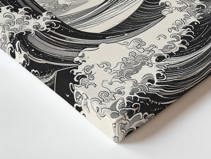 Monochrome Wave Surge Canvas – Traditional Japanese Ink Sea Wall Art - Gifitto