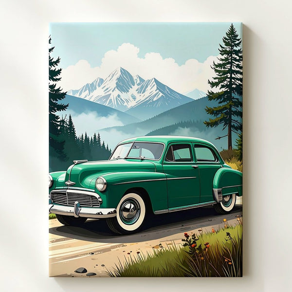 Vintage 1940s Green Sedan Canvas – Classic American Car Wall Art - Gifitto