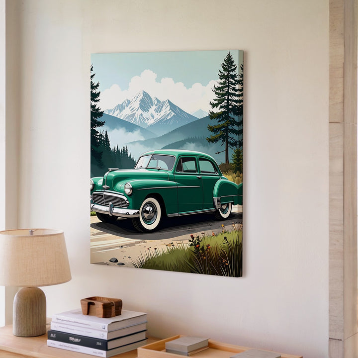 Vintage 1940s Green Sedan Canvas – Classic American Car Wall Art - Gifitto