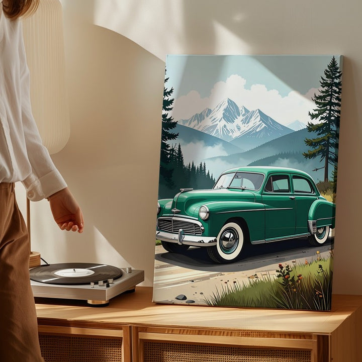 Vintage 1940s Green Sedan Canvas – Classic American Car Wall Art - Gifitto