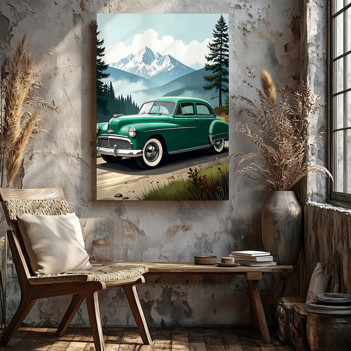 Vintage 1940s Green Sedan Canvas – Classic American Car Wall Art - Gifitto
