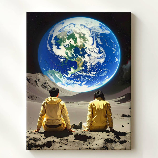 Moonlit Contemplation Canvas – Astronauts Gazing at Earth from Lunar Surface - Gifitto