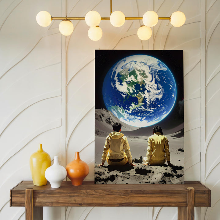 Moonlit Contemplation Canvas – Astronauts Gazing at Earth from Lunar Surface - Gifitto