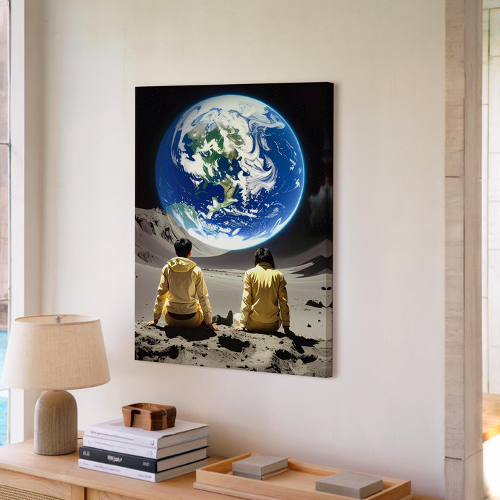 Moonlit Contemplation Canvas – Astronauts Gazing at Earth from Lunar Surface - Gifitto