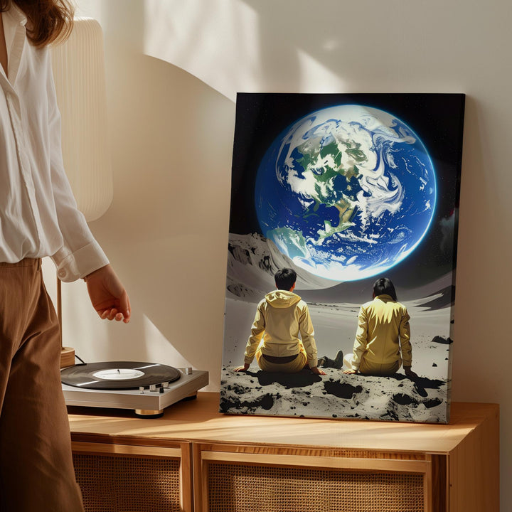 Moonlit Contemplation Canvas – Astronauts Gazing at Earth from Lunar Surface - Gifitto