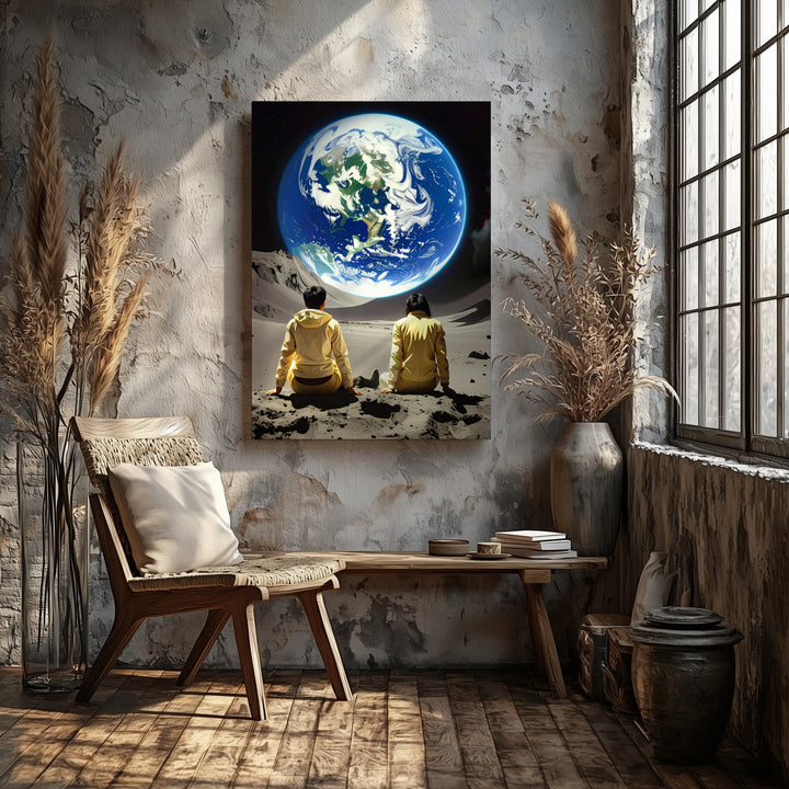 Moonlit Contemplation Canvas – Astronauts Gazing at Earth from Lunar Surface - Gifitto