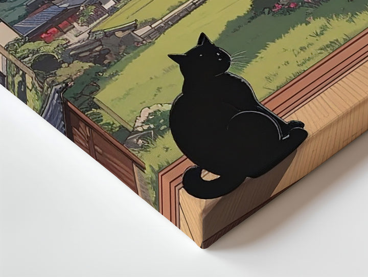 Tatami Cat & Shoji View Canvas – Tranquil Japanese Village Wall Art - Gifitto