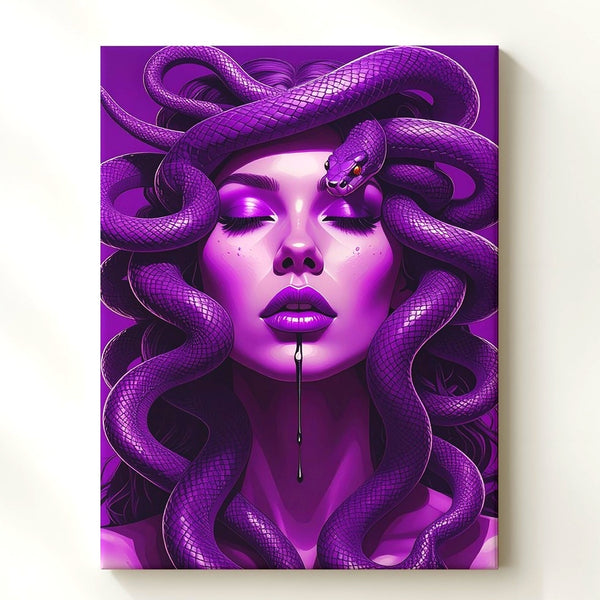 Violet Medusa Canvas – Surreal Purple Snake Goddess Art - Gifitto