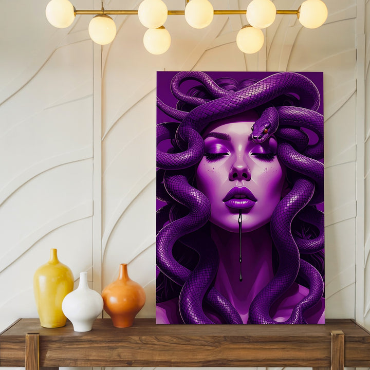 Violet Medusa Canvas – Surreal Purple Snake Goddess Art - Gifitto