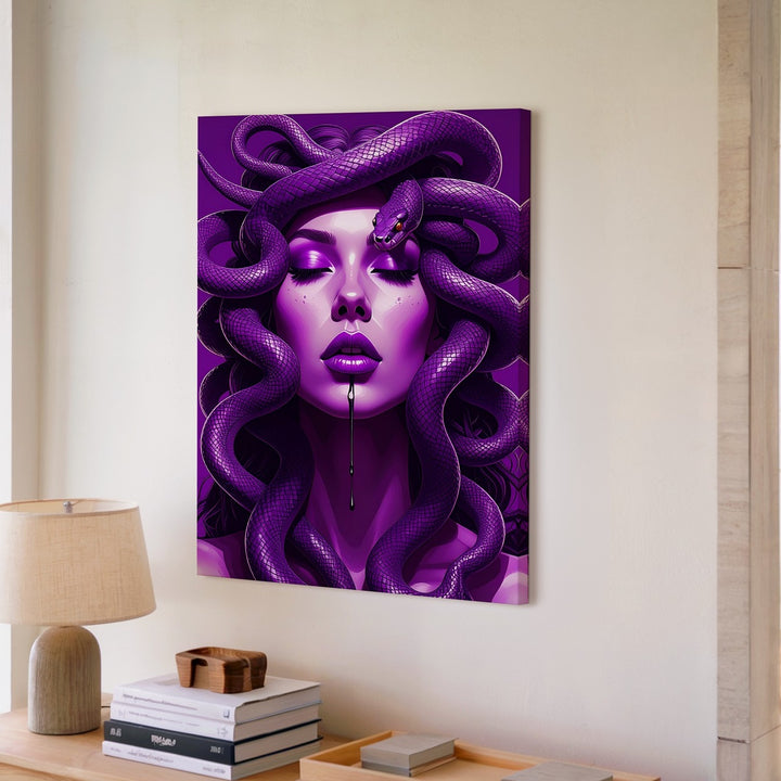 Violet Medusa Canvas – Surreal Purple Snake Goddess Art - Gifitto