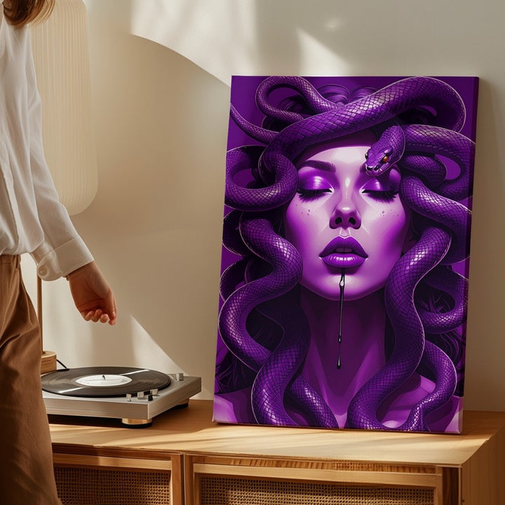 Violet Medusa Canvas – Surreal Purple Snake Goddess Art - Gifitto