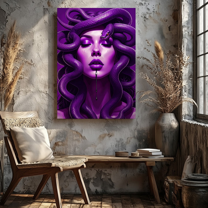 Violet Medusa Canvas – Surreal Purple Snake Goddess Art - Gifitto