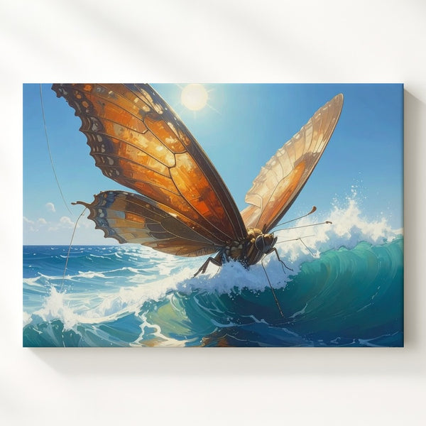 Surreal Butterfly Seascape Canvas – Sailing Across the Ocean on Amber Wings - Gifitto