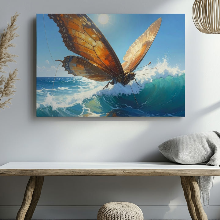 Surreal Butterfly Seascape Canvas – Sailing Across the Ocean on Amber Wings - Gifitto
