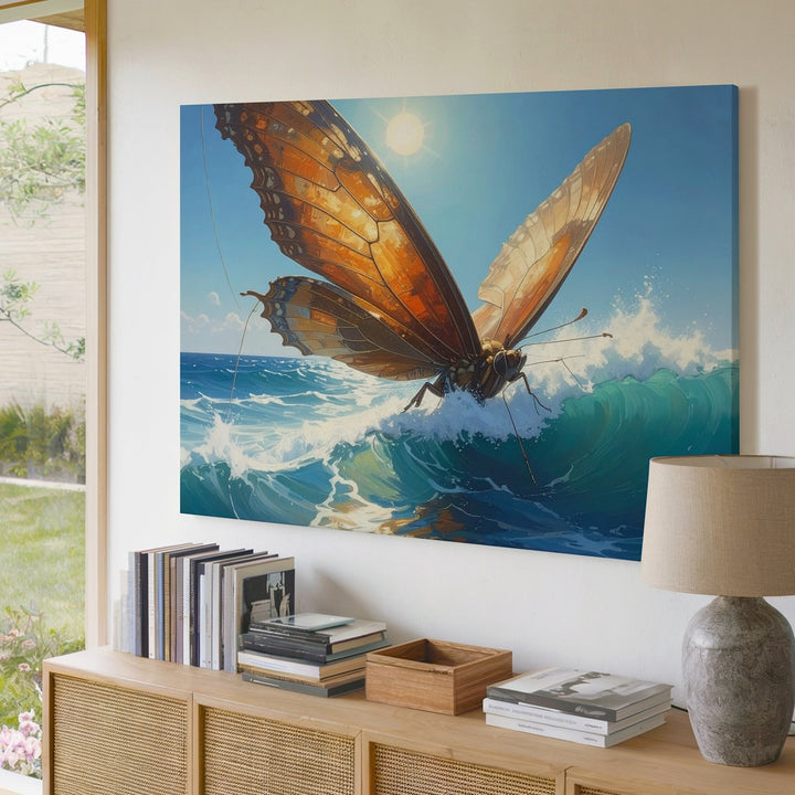 Surreal Butterfly Seascape Canvas – Sailing Across the Ocean on Amber Wings - Gifitto