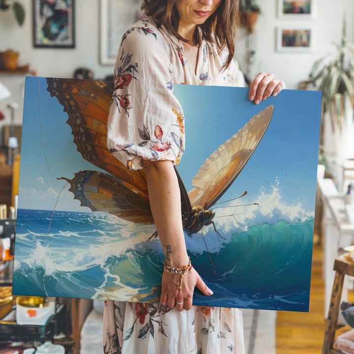 Surreal Butterfly Seascape Canvas – Sailing Across the Ocean on Amber Wings - Gifitto