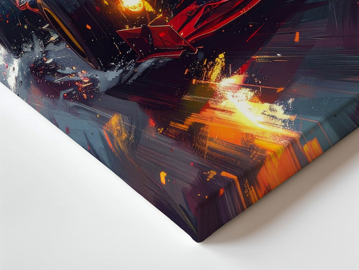 Red Bull F1 Racing Canvas – High-Speed Formula 1 Car on Fiery Wet Track - Gifitto