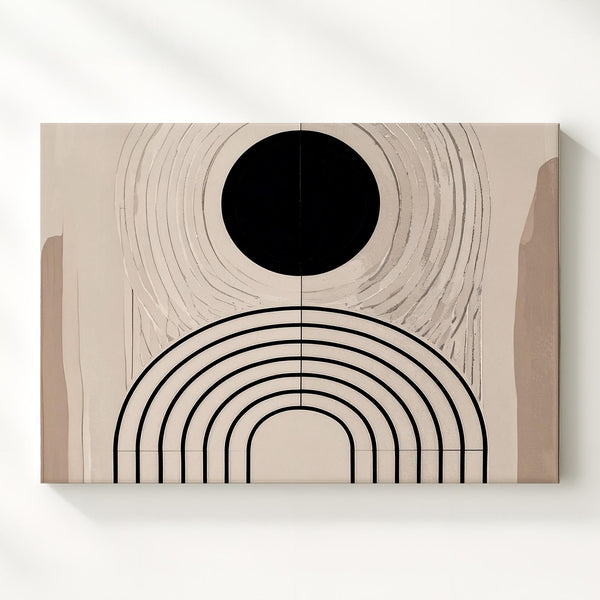 Symmetrical Line Art Canvas – Modern Abstract Arches and Black Circle - Gifitto