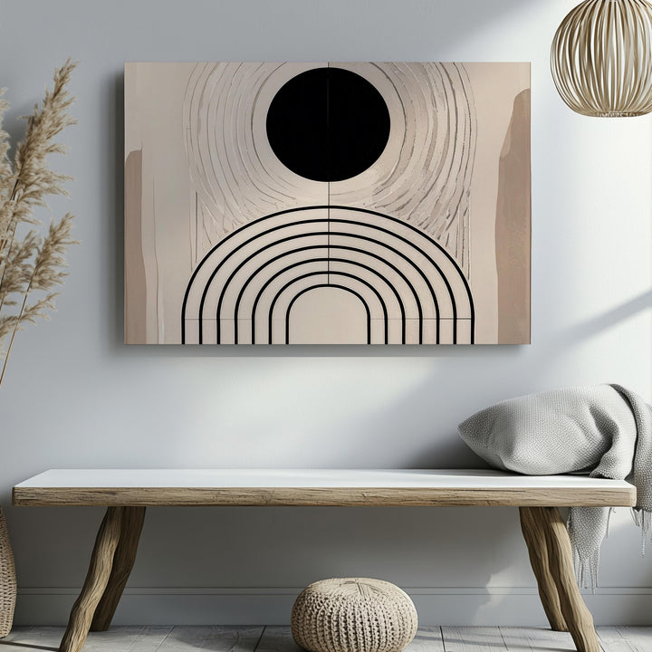 Symmetrical Line Art Canvas – Modern Abstract Arches and Black Circle - Gifitto