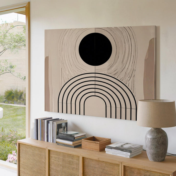 Symmetrical Line Art Canvas – Modern Abstract Arches and Black Circle - Gifitto