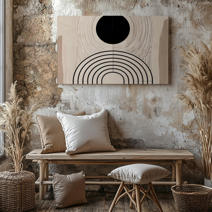 Symmetrical Line Art Canvas – Modern Abstract Arches and Black Circle - Gifitto