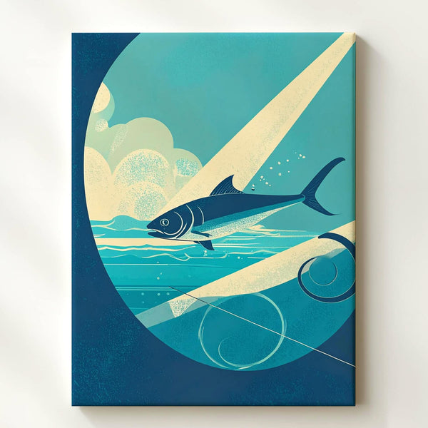 Abstract Fish Canvas – Minimalist Illustration of Fish Gliding Through Fluid Environment - Gifitto