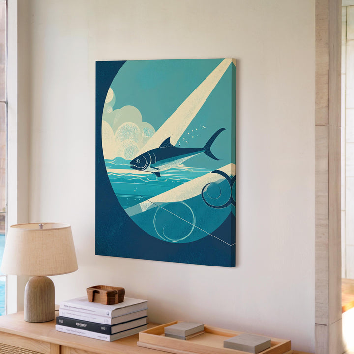 Abstract Fish Canvas – Minimalist Illustration of Fish Gliding Through Fluid Environment - Gifitto