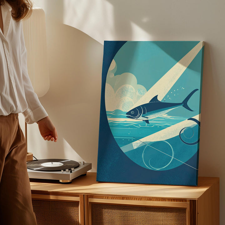 Abstract Fish Canvas – Minimalist Illustration of Fish Gliding Through Fluid Environment - Gifitto