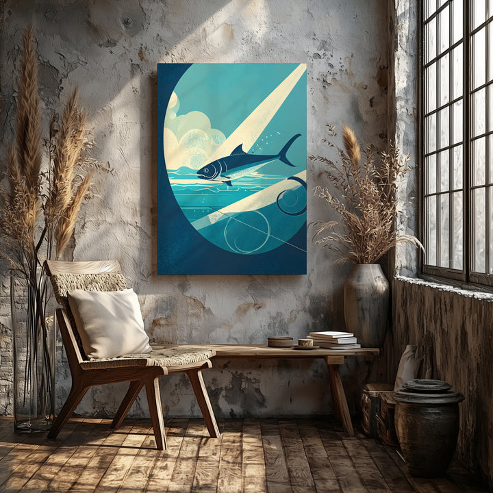 Abstract Fish Canvas – Minimalist Illustration of Fish Gliding Through Fluid Environment - Gifitto