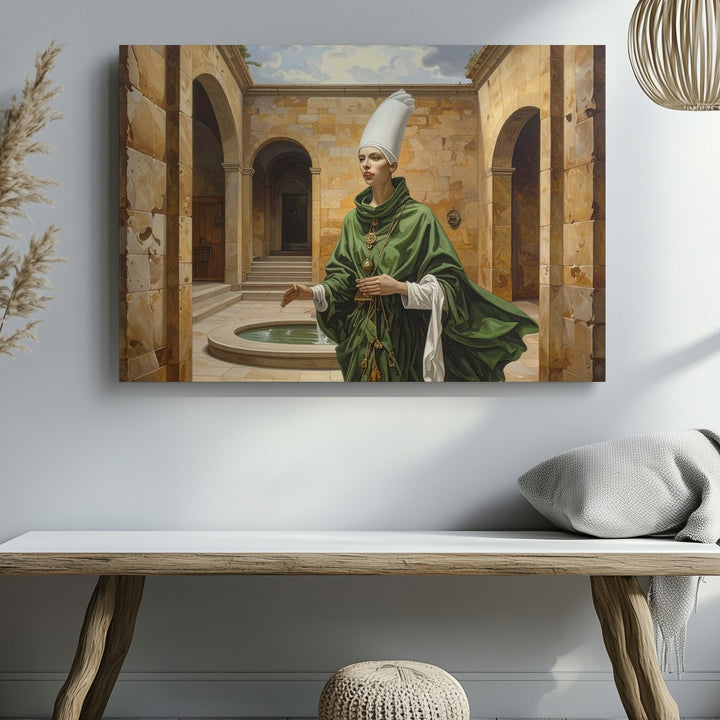 Mystical Figure in Courtyard Canvas – Enigmatic Presence with Ancient Stone Architecture - Gifitto