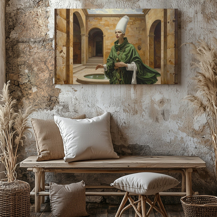 Mystical Figure in Courtyard Canvas – Enigmatic Presence with Ancient Stone Architecture - Gifitto