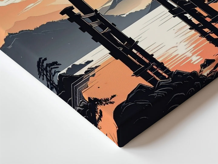 Torii at Sunset Canvas – Minimalist Japanese Spiritual Landscape Art - Gifitto