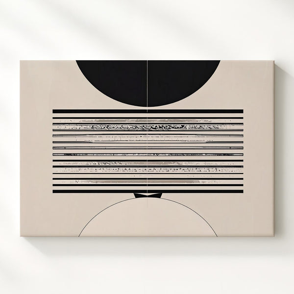 Geometric Abstract Canvas – Black Half-Circles and Horizontal Line Band - Gifitto