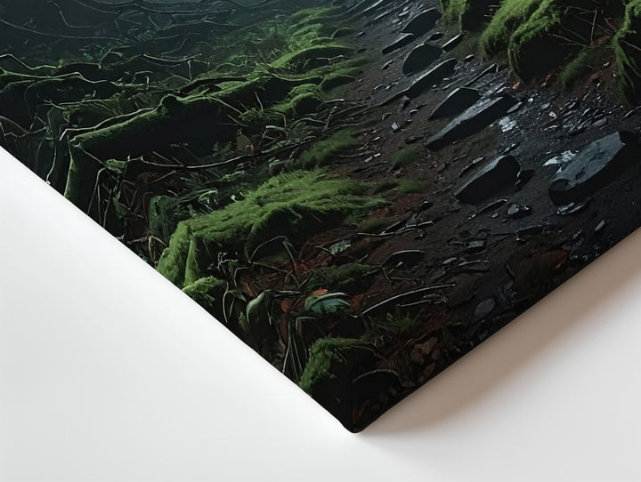 Mystical Forest Path Canvas – Dark Woods with Pale Light and Mossy Path - Gifitto