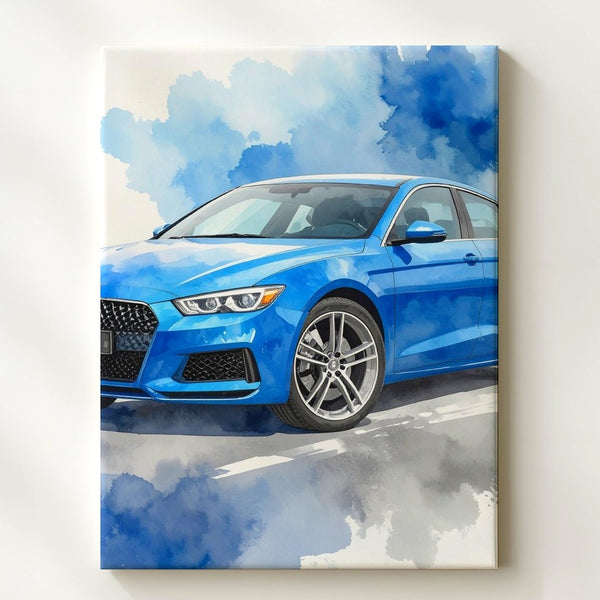 Blue Audi Coupe Watercolor Canvas – Modern Sports Car Wall Art - Gifitto